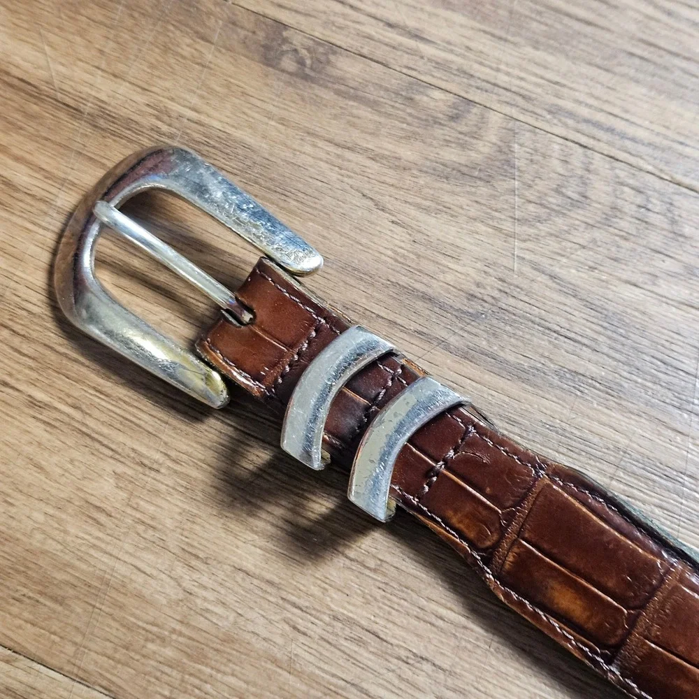 Onyx by Brighton Mens Brown Croc Embossed Italian Calfskin Leather Belt 40 19407